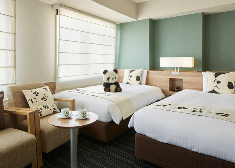 A relaxing space surrounded by pandas