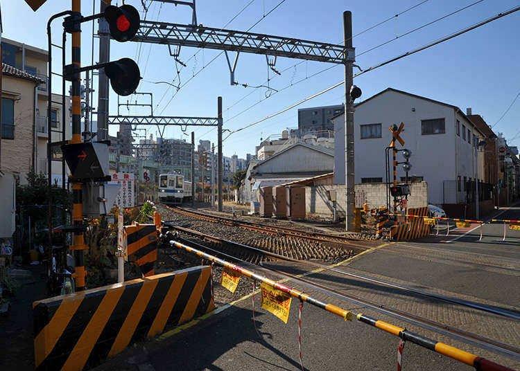 รถยนต์ต้องหยุดชั่วคราวหน้าทางรถไฟตัดผ่าน