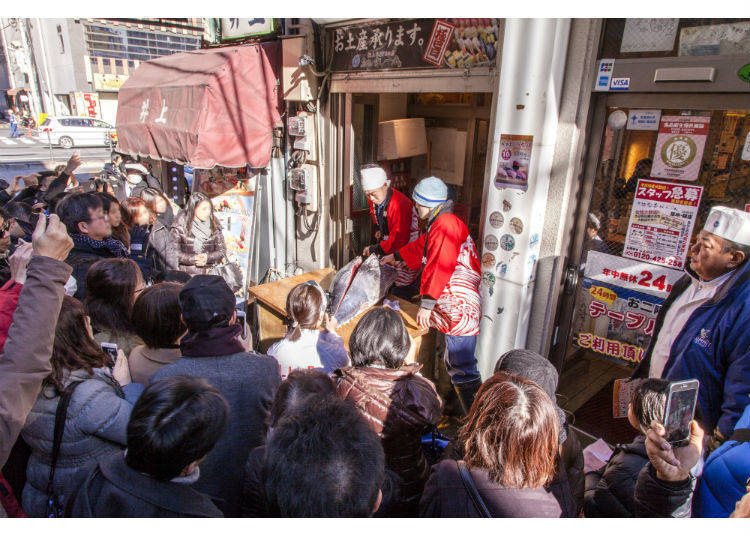 The Tuna Cutting Show, held in one of Tsukiji’s Atmospheric Alleys