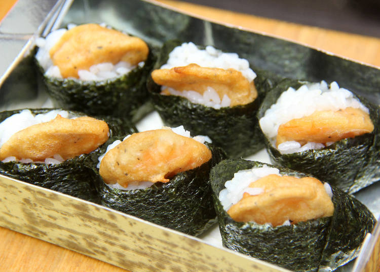 5) Crispy Shrimp: Try Tenmusu, Onigiri Filled with Shrimp Tempura