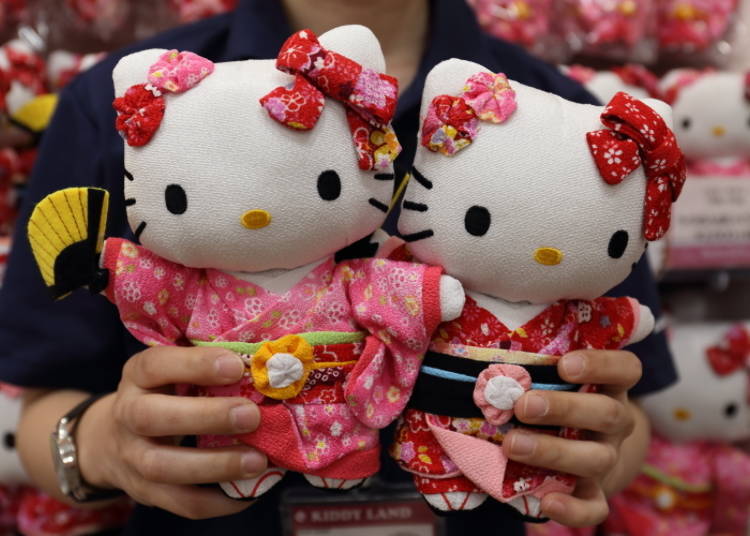 No. 1: “Hello Kitty Stuffed Toy Chirimen (crepe) Japanese Doll (M)” dressed in luxurious kimono