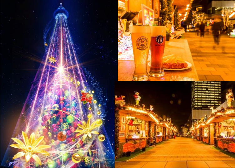 Tokyo Skytree: Flowers and light intertwined with white, dark nights of colorful Christmas